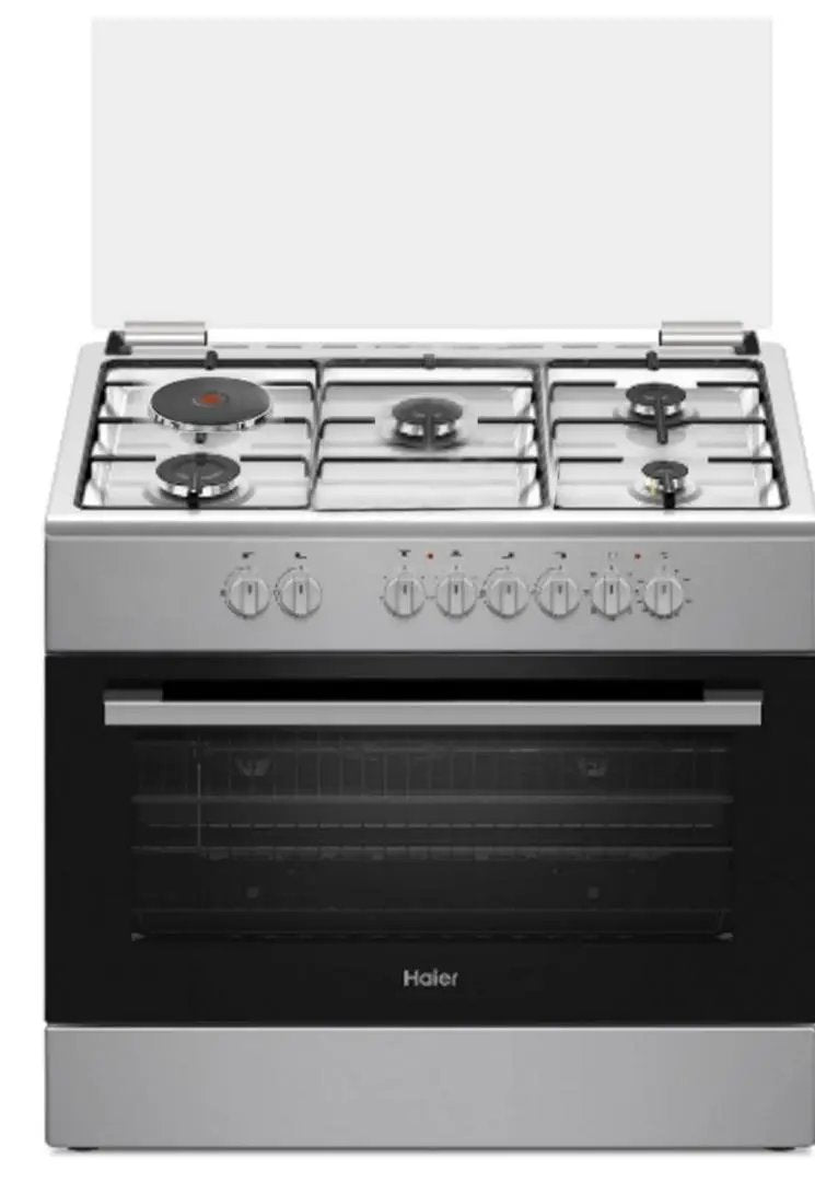 CUISINIERE HAIER MIXTE 5FEUX 90×60 4F A GAZ 1 FEUX ELECTRIQUE INOX HCR6041EGS2 Kebaelectromenager