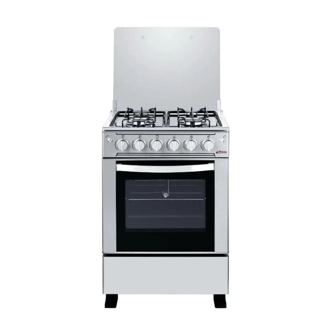 CUISINIERE ASTECH 4FEUX 60×60 A GAZ AVEC FOUR A GAZ INOX MIS CSI60MS Kebaelectromenager