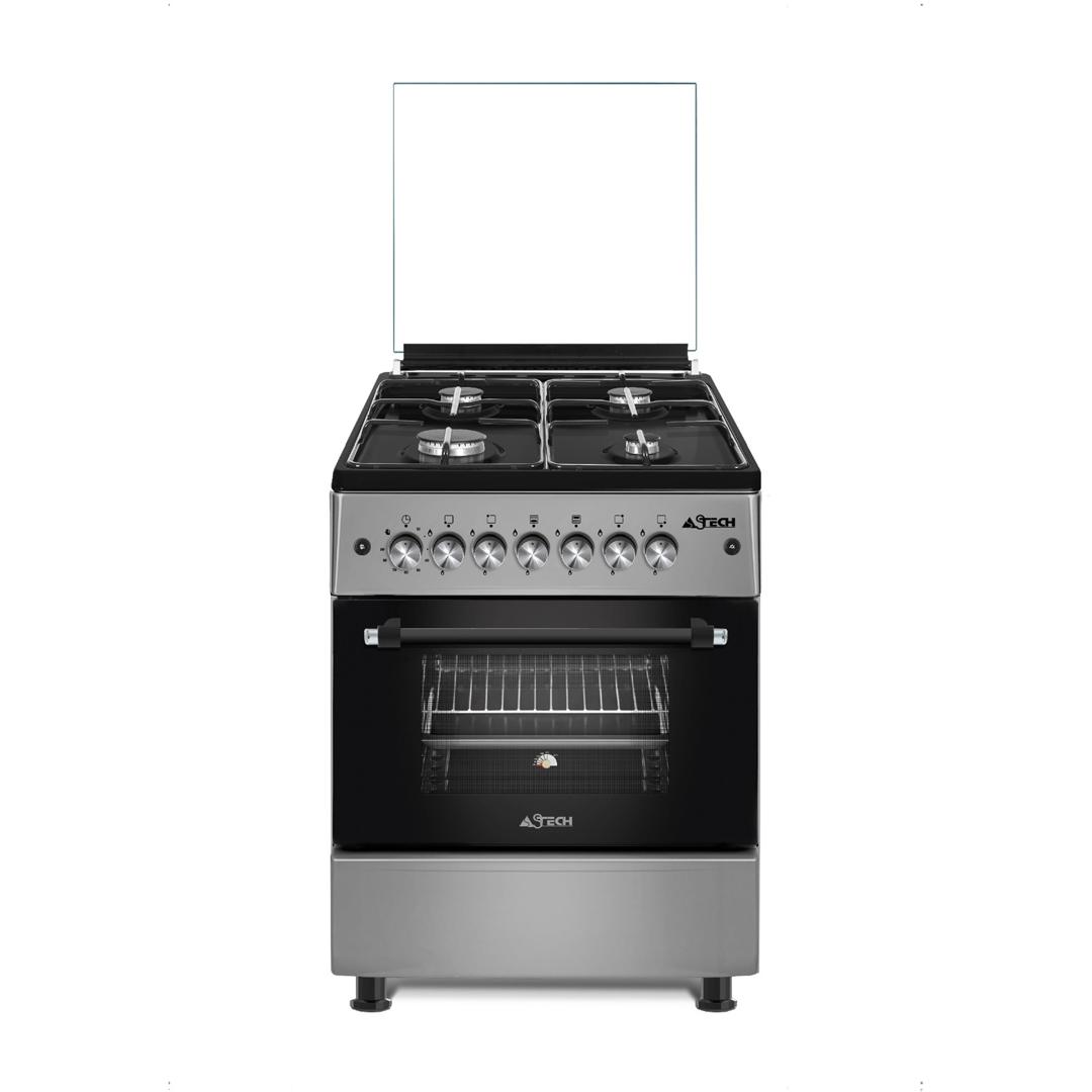 CUISINIERE ASTECH 4FEUX 60×60 A GAZ AVEC FOUR A GAZ INOX CK62MSFRM FULL OPTION