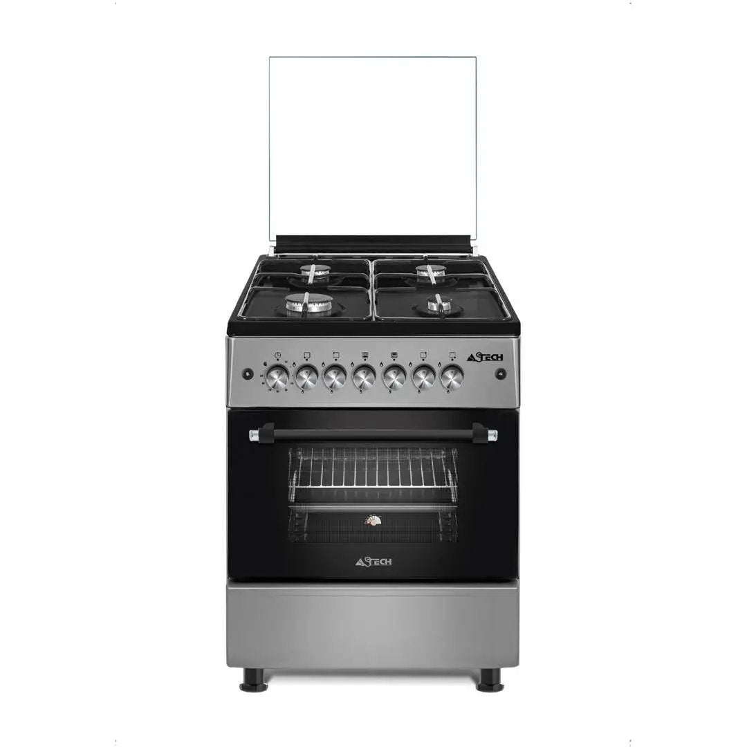 CUISINIERE ASTECH 4FEUX 60×60 A GAZ AVEC FOUR A GAZ INOX CK62MSFRM FULL OPTION Kebaelectromenager