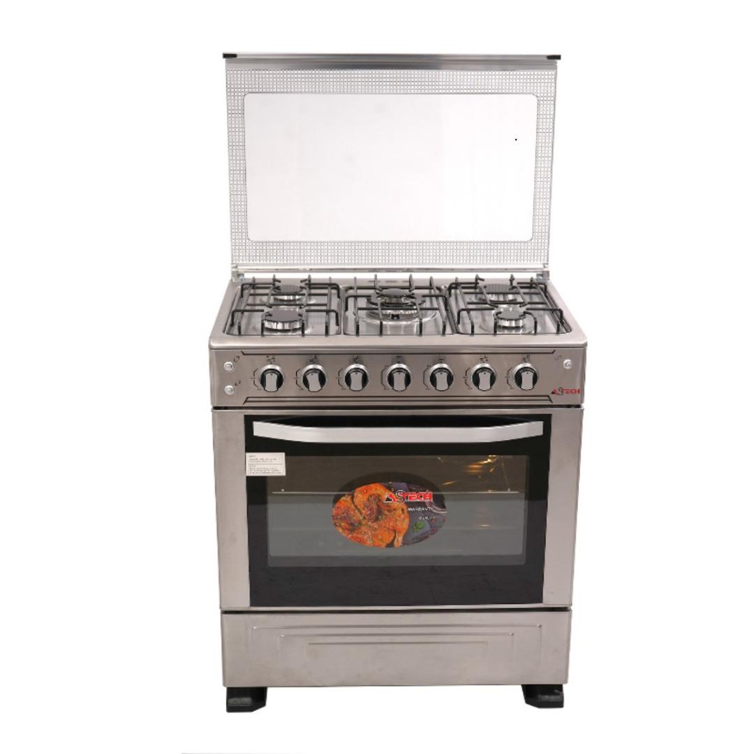 CUISINIERE ASTECH 5FEUX 80×60 A GAZ AVEC FOUR A GAZ INOX 80MIS