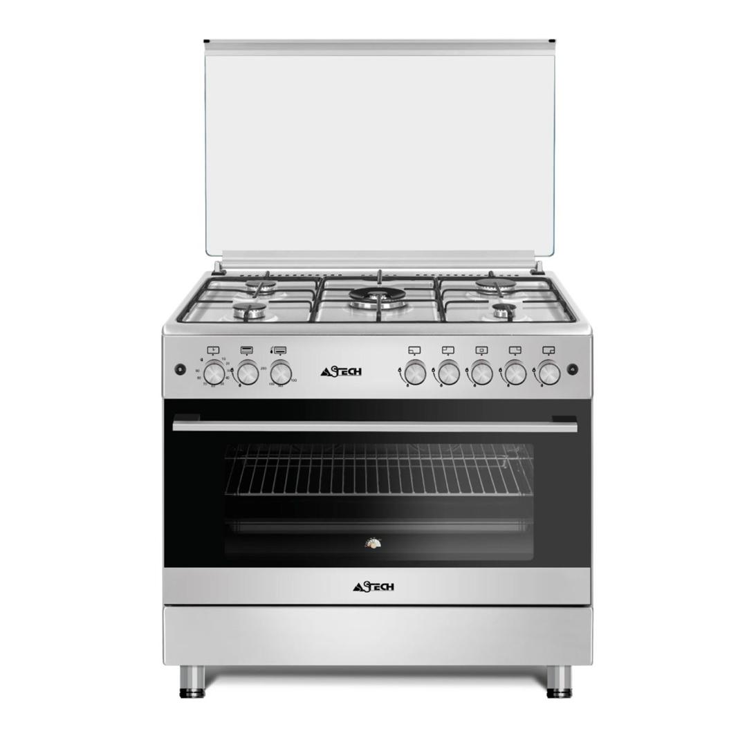 CUISINIERE ASTECH 5FEUX 90×60 A GAZ AVEC FOUR A GAZ MINUTERIE INOX CK92CRM