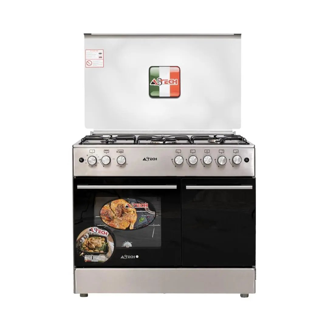 CUISINIERE ASTECH 5FEUX 90×60 A GAZ AVEC FOUR A GAZ AVEC PORTE BOUTEILLE CK95BSAR Kebaelectromenager