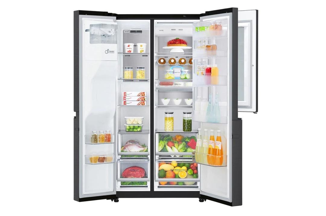 REFRIGERATEUR LG SIDE BY SIDE AVEC FONTAINE MATTE NOIR KNOCK KNOCK GCX257 CQVV