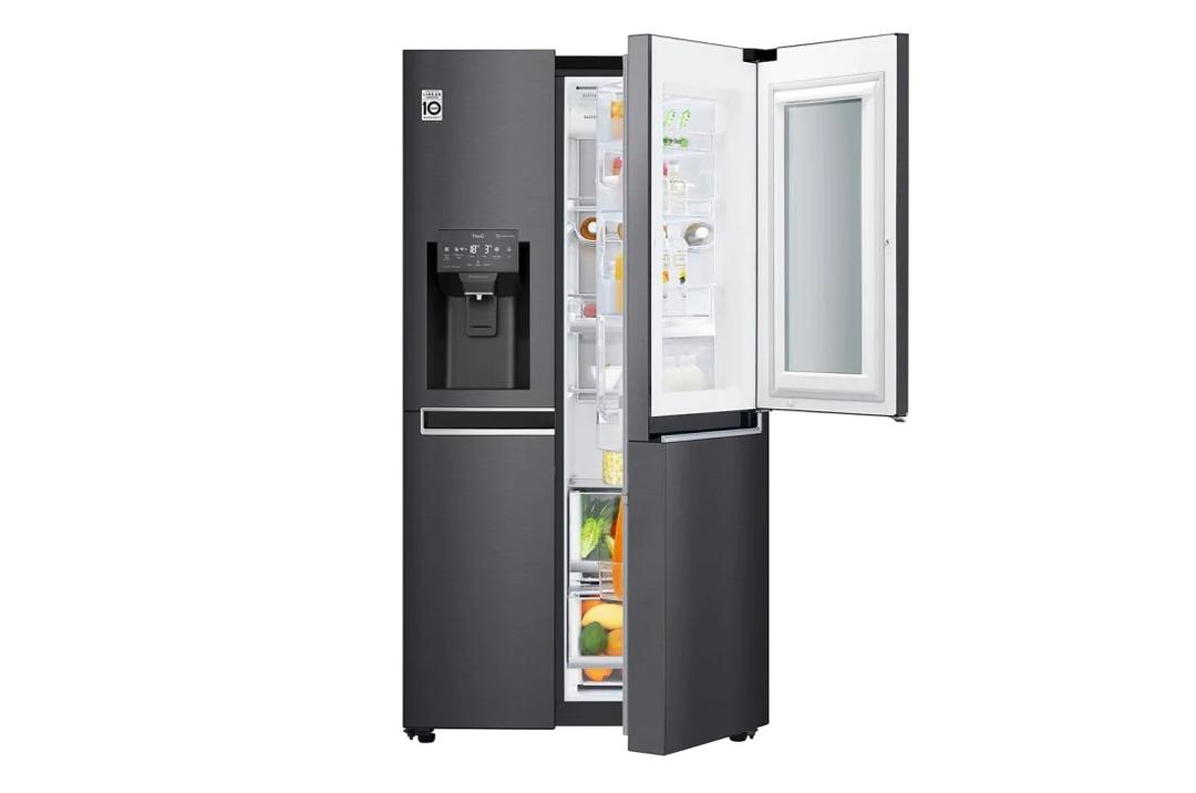 REFRIGERATEUR LG SIDE BY SIDE AVEC FONTAINE MATTE NOIR KNOCK KNOCK GCX257 CQVV