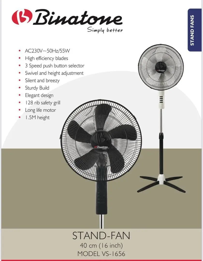 🌀 Ventilateur Binatone sur Pied 1656 – 16 Pouces, Réglable & Oscillant Kebaelectromenager