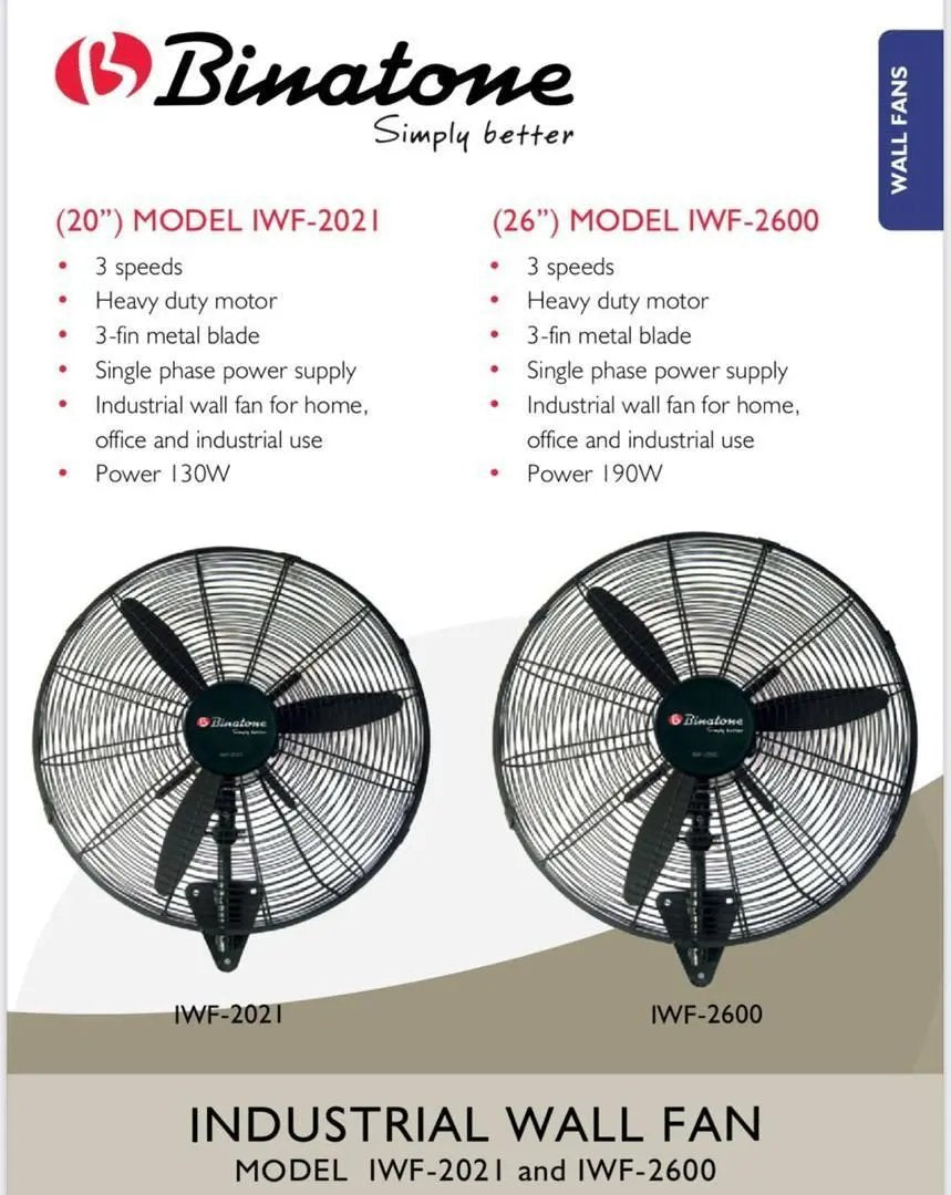 🌀 Ventilateur Binatone Industriel Mural IWF-2600 – 26 Pouces, Puissant & Robuste Kebaelectromenager