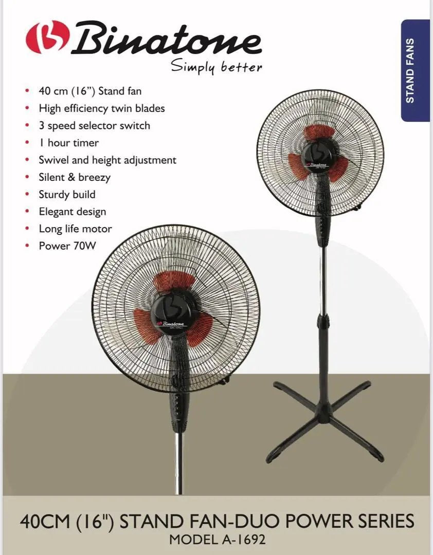 🌀 Ventilateur Binatone sur Pied – 16 Pouces, Design Rouge & Noir, Réglable & Oscillant Kebaelectromenager