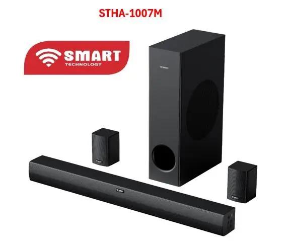 Barre de son SMART TECHNOLOGY STHA1160M – 160W, Bluetooth 5.3, HDMI ARC, caisson de basses et satellites arrière.