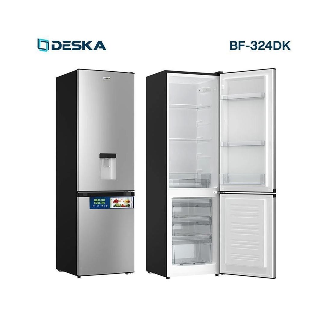 alt="Réfrigérateur DESKA BF-324DK 276L gris avec fontaine intégrée et 3 tiroirs"