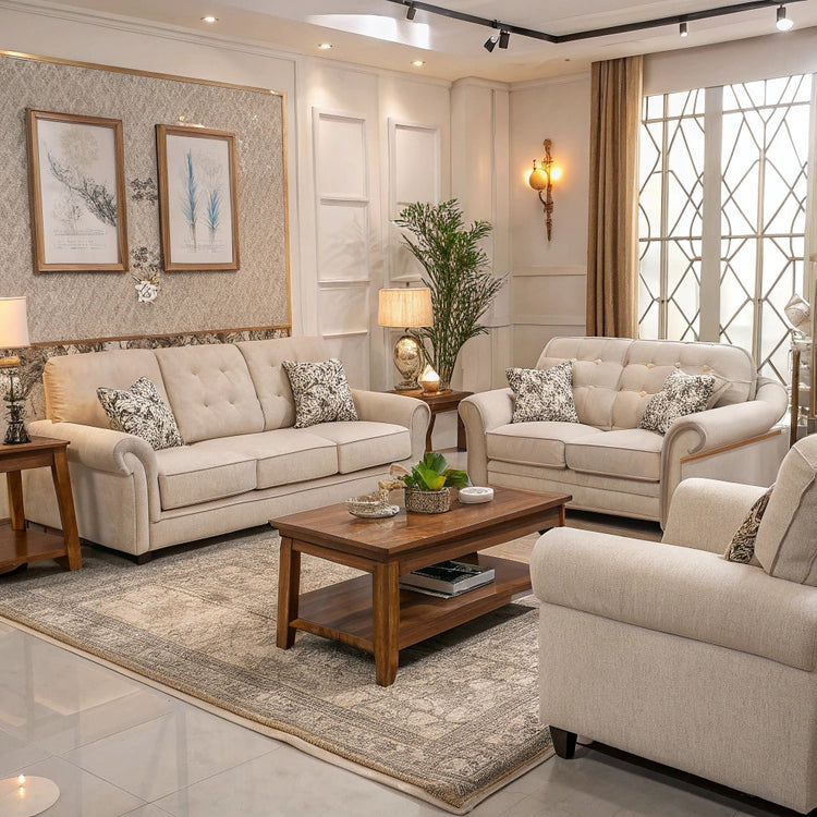 Salon élégant contemporain avec canapé en velours gris anthracite, table basse en marbre blanc, fauteuils arrondis, lampadaire design et plantes vertes décoratives.