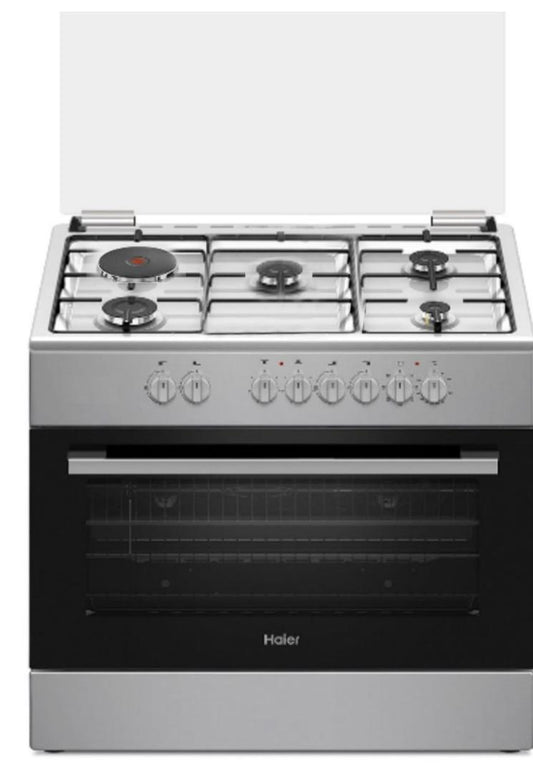CUISINIERE HAIER MIXTE 5FEUX 90×60 4F A GAZ 1 FEUX ELECTRIQUE INOX HCR6041EGS2