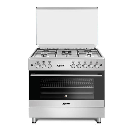 CUISINIERE ASTECH 5FEUX 90×60 A GAZ AVEC FOUR A GAZ MINUTERIE INOX CK92CRM