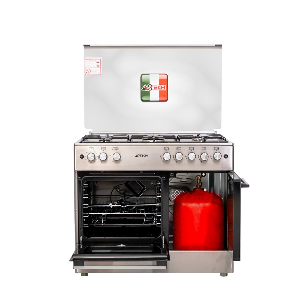 CUISINIERE ASTECH 5FEUX 90×60 A GAZ AVEC FOUR A GAZ AVEC PORTE BOUTEILLE CK95BSAR