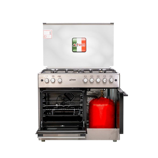 CUISINIERE ASTECH 5FEUX 90×60 A GAZ AVEC FOUR A GAZ AVEC PORTE BOUTEILLE CK95BSAR