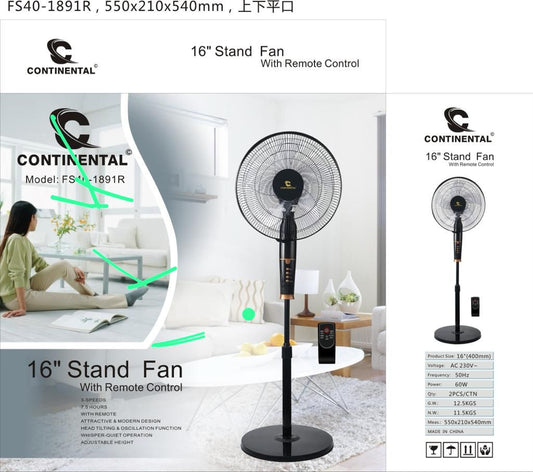 Ventilateur Continental 16 Pouces avec Télécommande – Oscillant et Puissant
