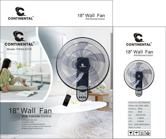 Ventilateur Mural Continental 18 Pouces avec Télécommande – Puissant et Oscillant