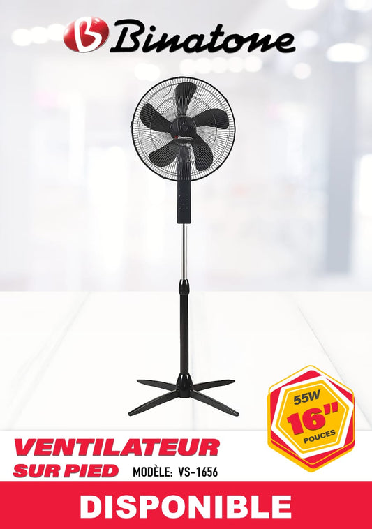 🌀 Ventilateur Binatone sur Pied – 16 Pouces, Noir, Réglable & Oscillant