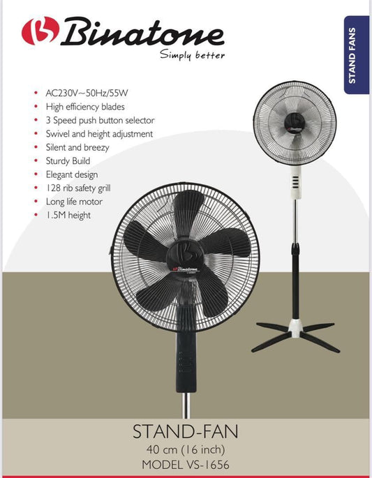 🌀 Ventilateur Binatone sur Pied 1656 – 16 Pouces, Réglable & Oscillant