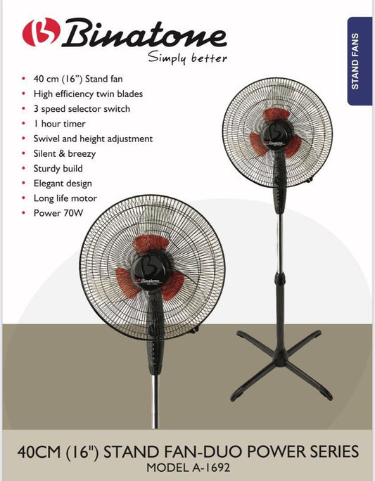 🌀 Ventilateur Binatone sur Pied – 16 Pouces, Design Rouge & Noir, Réglable & Oscillant